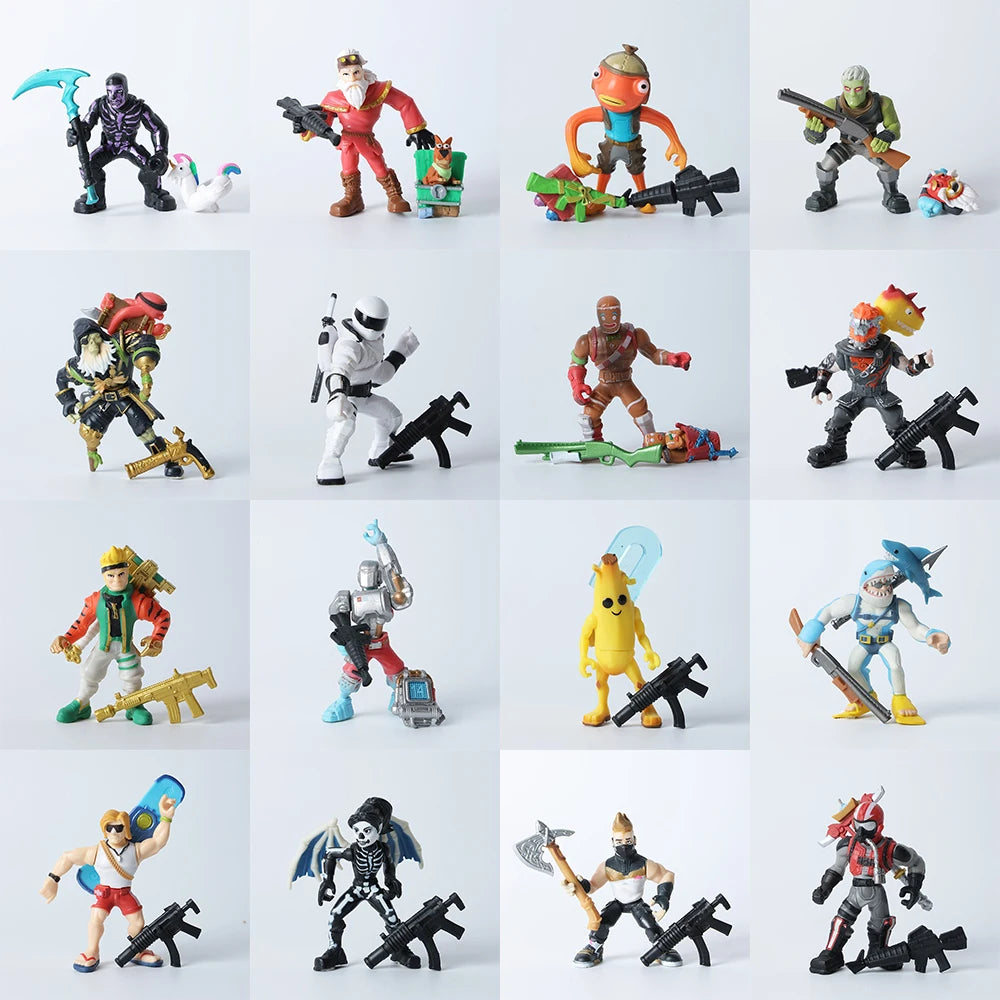 Kaufe 3 und erhalte 1 gratis – Fortnite-Actionfiguren mit Waffen und Werkzeugen (Peely, Skull Trooper, Fishstick, Blackheart)
