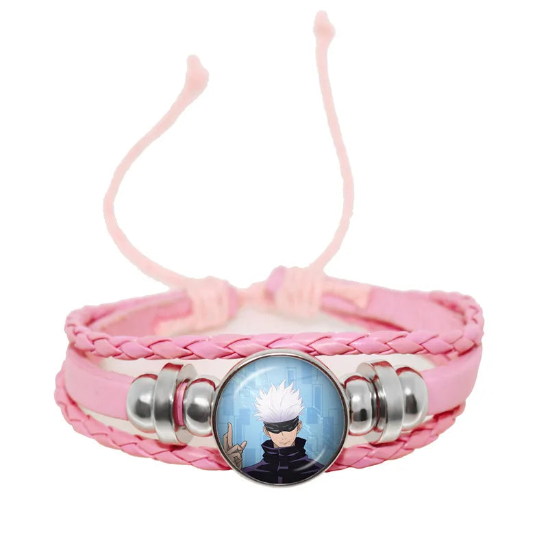 Jujutsu Kaisen Glaskuppelarmband – Anime Art Lederarmband für Männer und Frauen