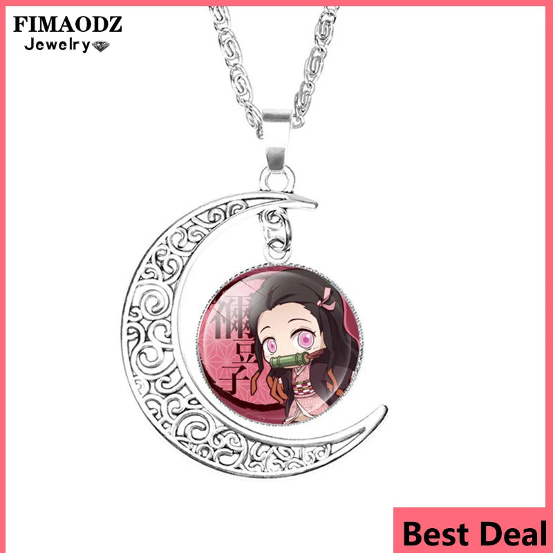 FIMAODZ Anime-Halskette – My Hero Academia & Demon Slayer Glasedelstein-Mondanhänger, Midoriya & Todoroki Schmuckgeschenk
