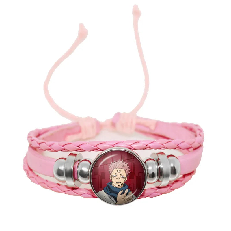 Jujutsu Kaisen Glaskuppelarmband – Anime Art Lederarmband für Männer und Frauen