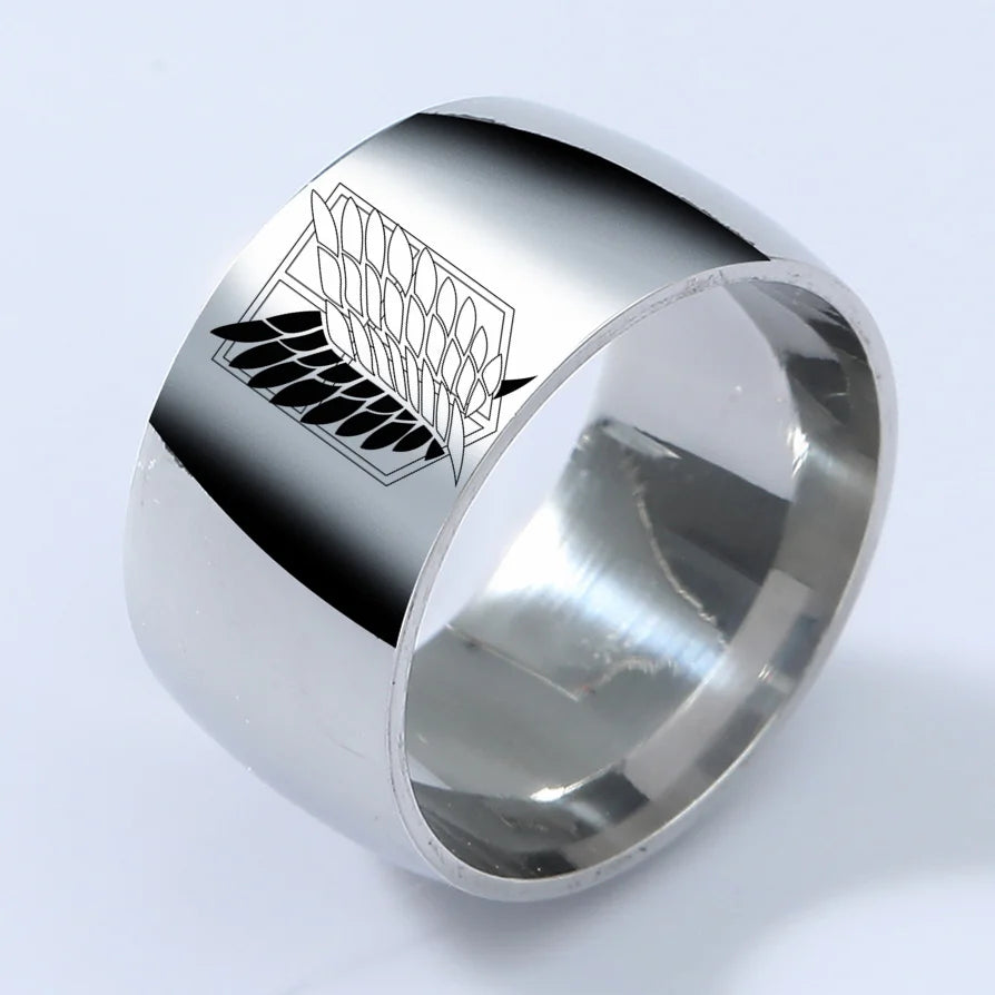 8mm Attack on Titan Stainless Steel Ring – Black & Silver Wings of Liberty Flag Jewelry