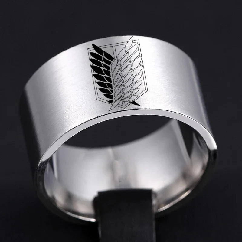 8mm Attack on Titan Stainless Steel Ring – Black & Silver Wings of Liberty Flag Jewelry