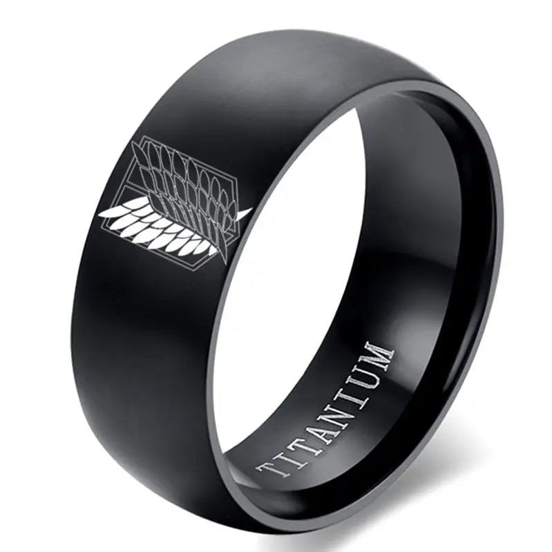 8mm Angriff auf Titan Schwarz splitter Edelstahl Ring Wings Of Liberty Flagge