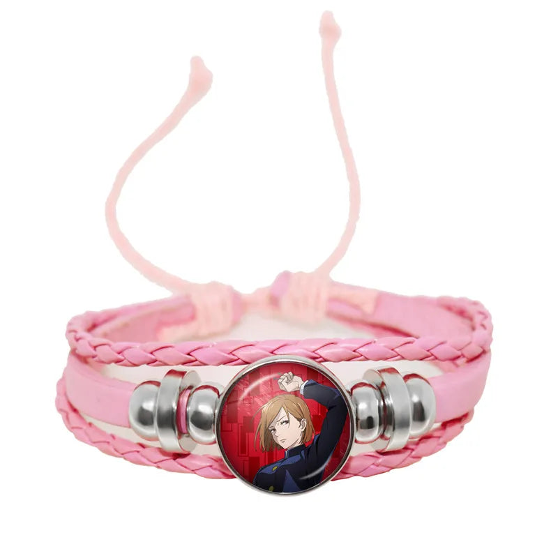 Jujutsu Kaisen Glaskuppelarmband – Anime Art Lederarmband für Männer und Frauen