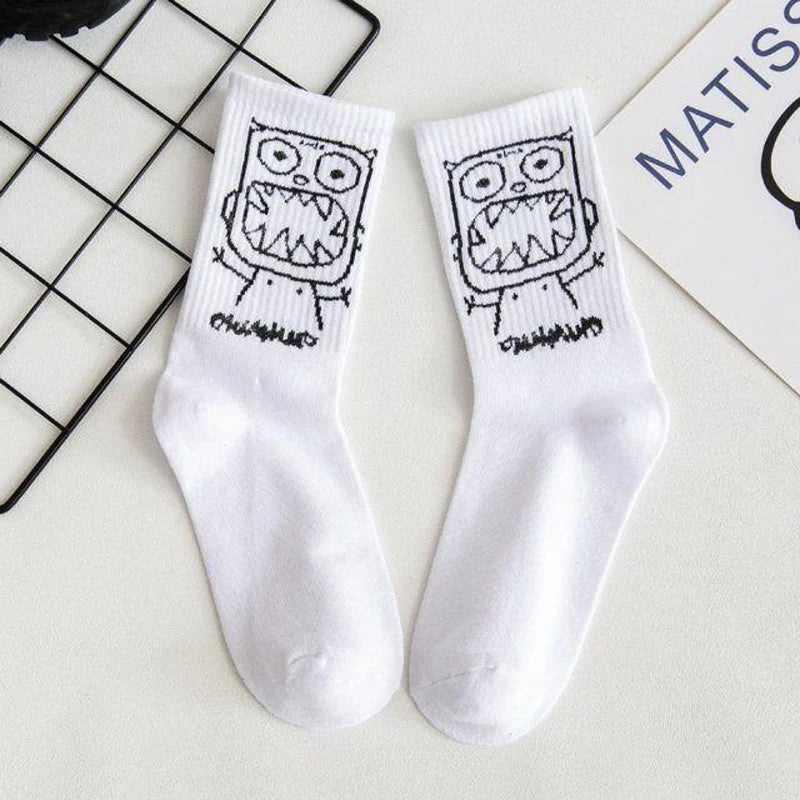 Anime Teufel Grimasse Harajuku Schwarz Weiß Graffiti Männer Frauen Socken