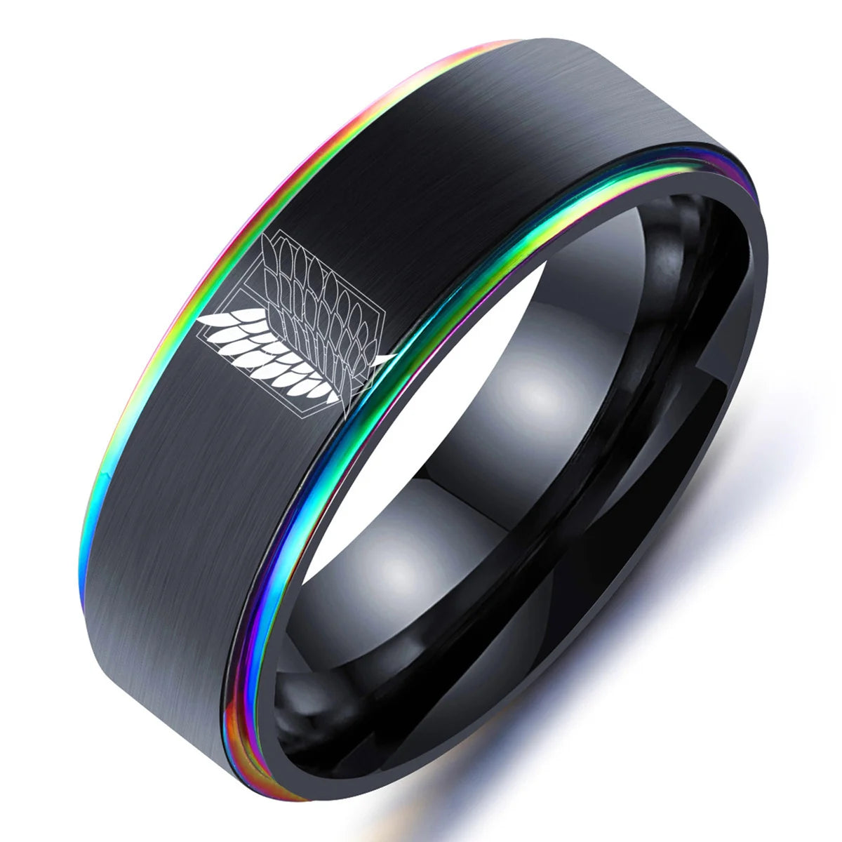 8mm Attack on Titan Stainless Steel Ring – Black & Silver Wings of Liberty Flag Jewelry