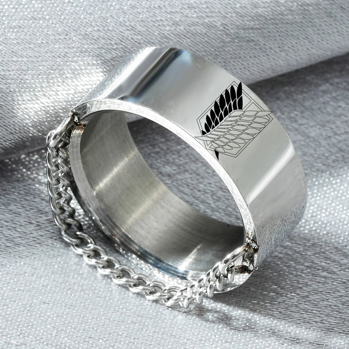 8mm Attack on Titan Stainless Steel Ring – Black & Silver Wings of Liberty Flag Jewelry