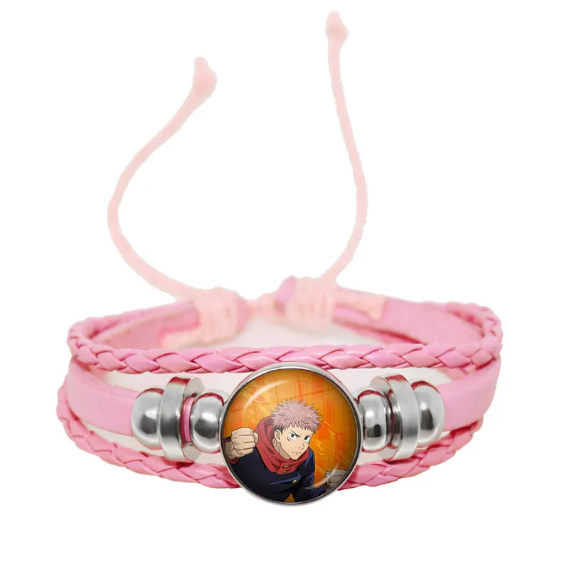 Jujutsu Kaisen Glaskuppelarmband – Anime Art Lederarmband für Männer und Frauen