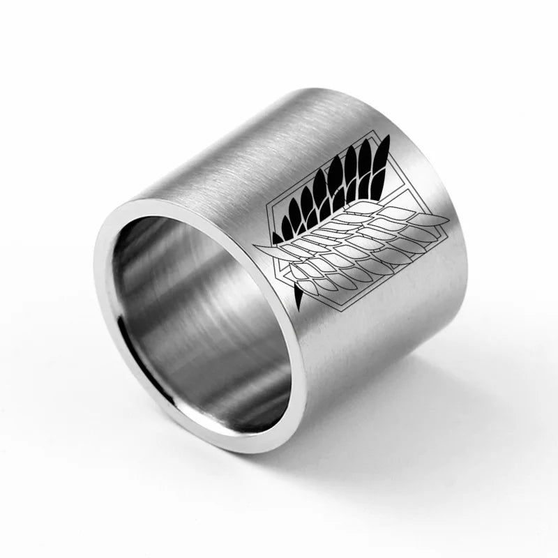 8mm Attack on Titan Stainless Steel Ring – Black & Silver Wings of Liberty Flag Jewelry