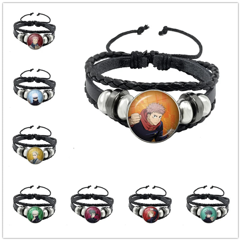Jujutsu Kaisen Glaskuppelarmband – Anime Art Lederarmband für Männer und Frauen