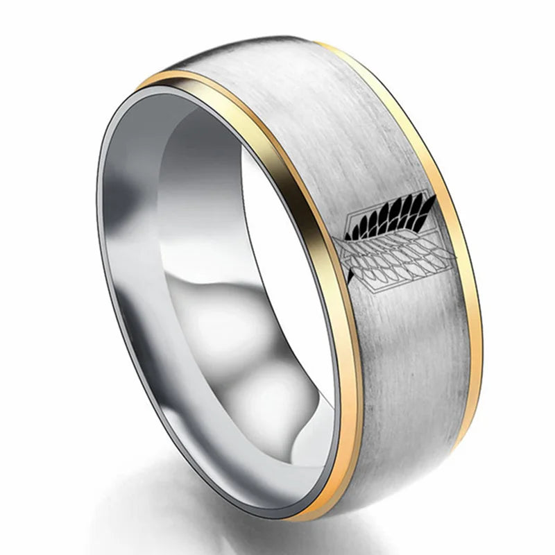 8mm Attack on Titan Stainless Steel Ring – Black & Silver Wings of Liberty Flag Jewelry