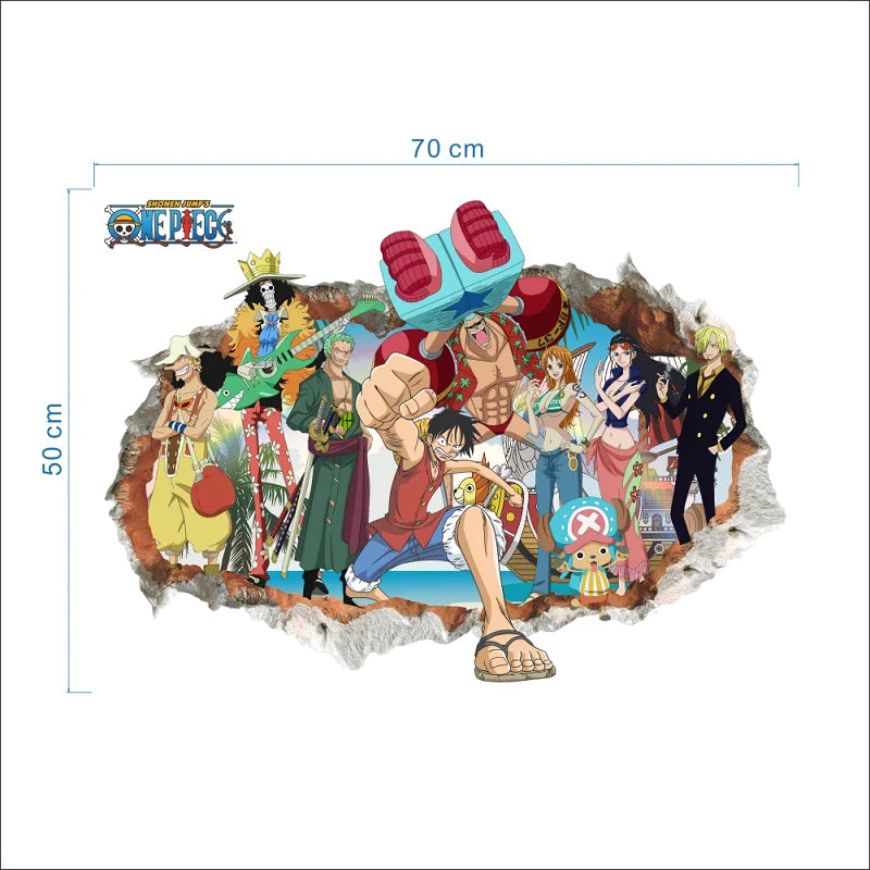 Cartoon anime poster Luffy Broken wall 3d effect wall stickers One Piece