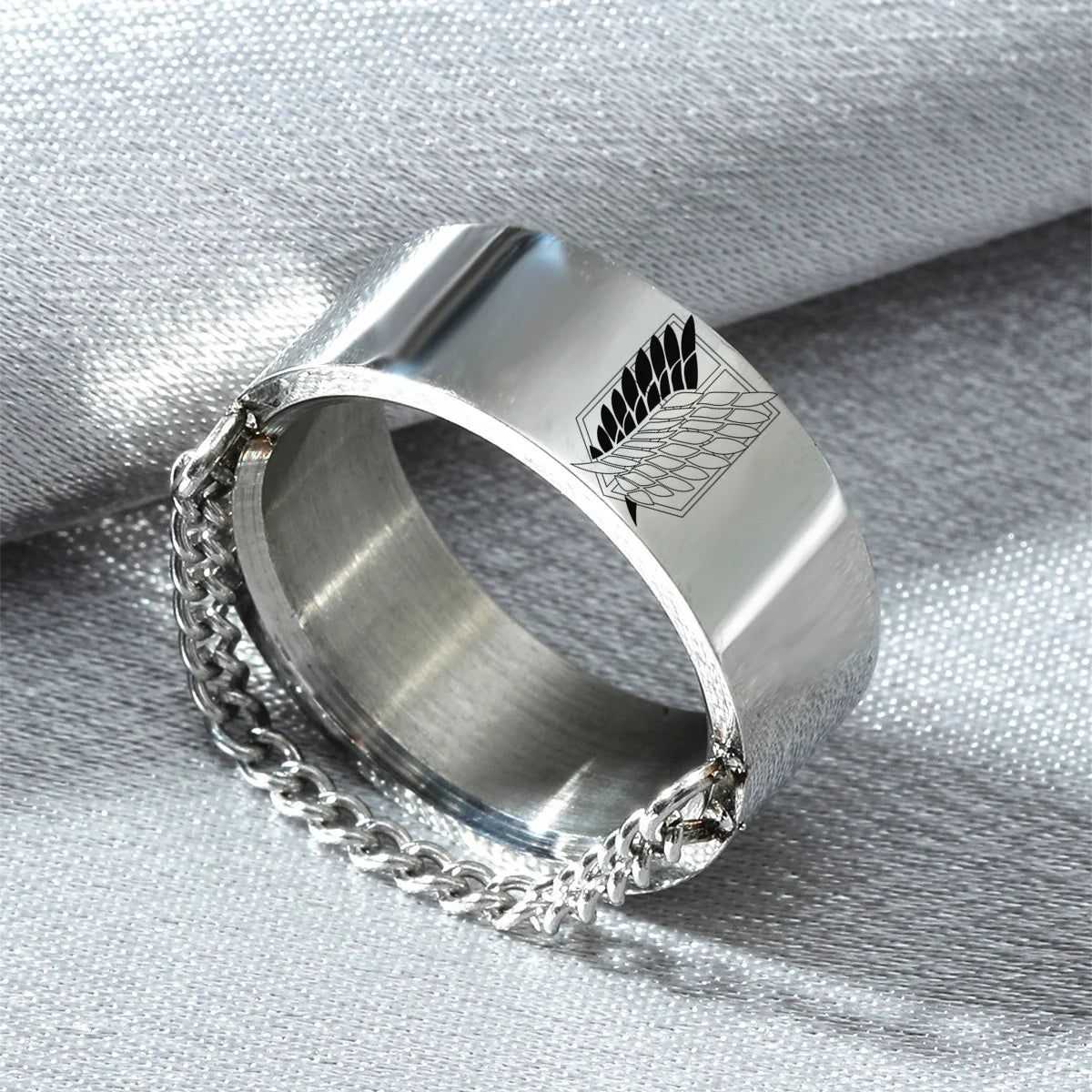 8mm Attack on Titan Stainless Steel Ring – Black & Silver Wings of Liberty Flag Jewelry