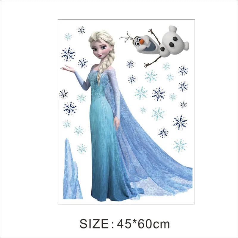 Lovely Olaf Elsa Queen Snowflakes Frozen Wall Stickers For Kids Room Decoration