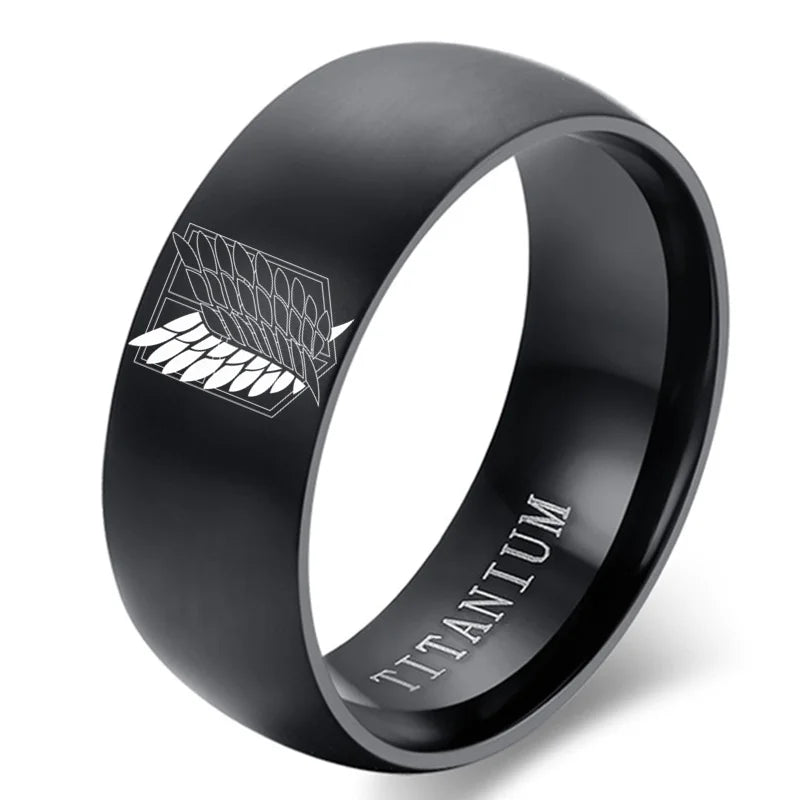 8mm Attack on Titan Stainless Steel Ring – Black & Silver Wings of Liberty Flag Jewelry