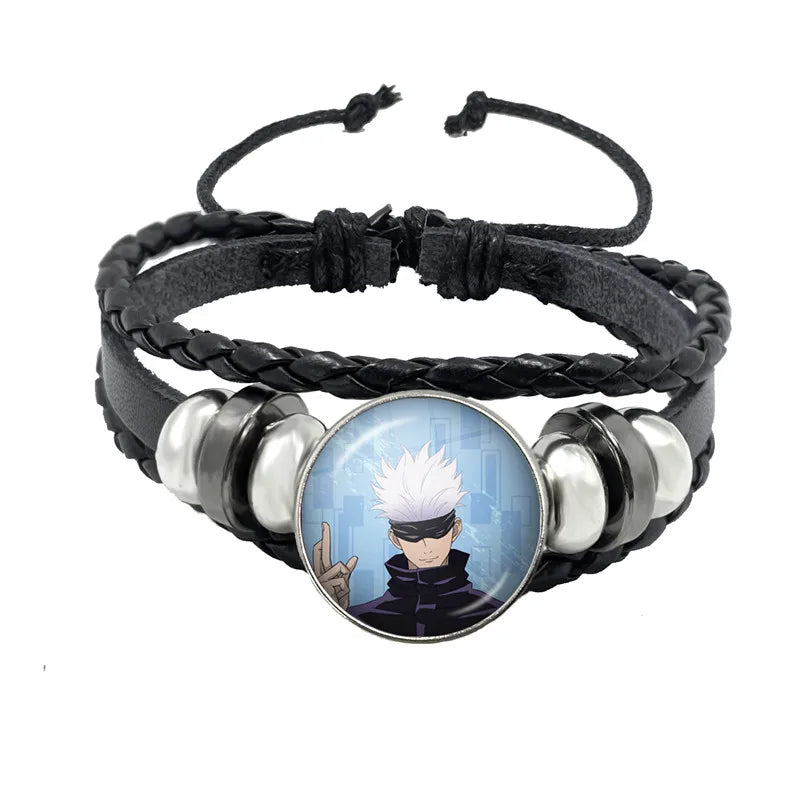 Jujutsu Kaisen Glaskuppelarmband – Anime Art Lederarmband für Männer und Frauen