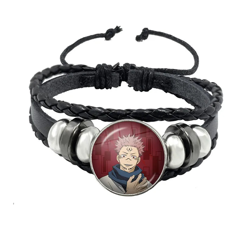 Jujutsu Kaisen Glaskuppelarmband – Anime Art Lederarmband für Männer und Frauen