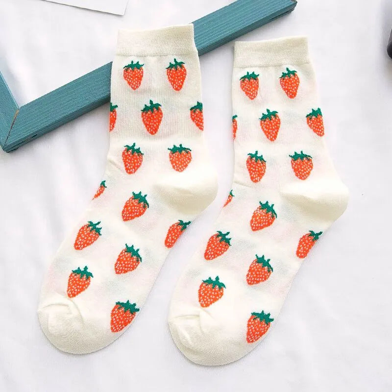 Combed Cotton Hip-Hop Socks – Harajuku Fruit, Animal & Oil Painting Designs