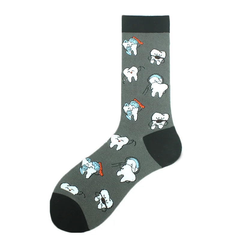 Fröhliche, lustige Unisex-Socken – Medizinische Zähne und Schafmuster, Hip-Hop-Skateboard-Stil