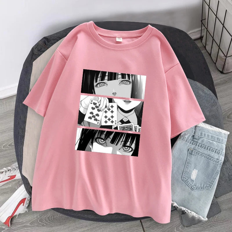 Quality Japanese Anime Kakegurui T-Shirt Casual Harajuku Top Short Sleeves Summer Cosplay Tees Eye Catching