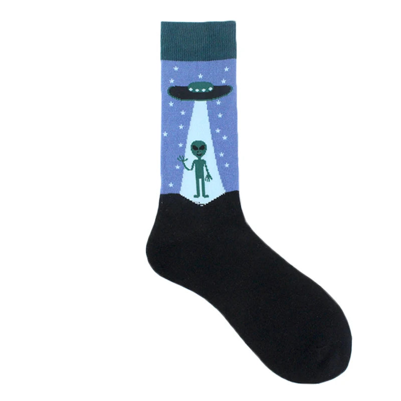 Baumwolle Glücklich Lustige Socken Männer Alien Planet Shark Verrückte Design Sokken