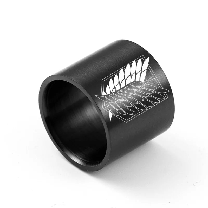 8mm Attack on Titan Stainless Steel Ring – Black & Silver Wings of Liberty Flag Jewelry