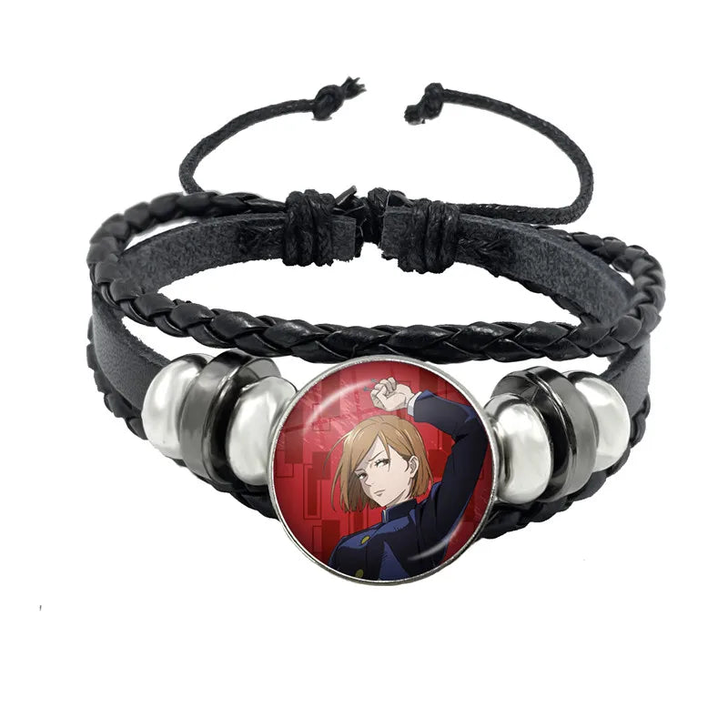 Jujutsu Kaisen Glaskuppelarmband – Anime Art Lederarmband für Männer und Frauen