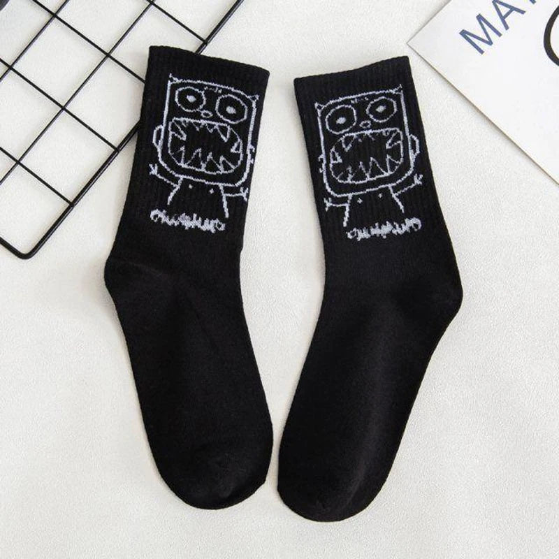 Anime Teufel Grimasse Harajuku Schwarz Weiß Graffiti Männer Frauen Socken