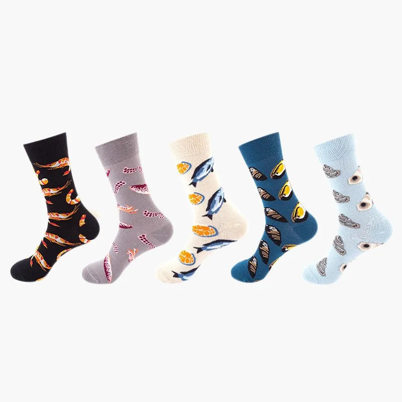 Combed Cotton Hip-Hop Socks – Harajuku Fruit, Animal & Oil Painting Designs