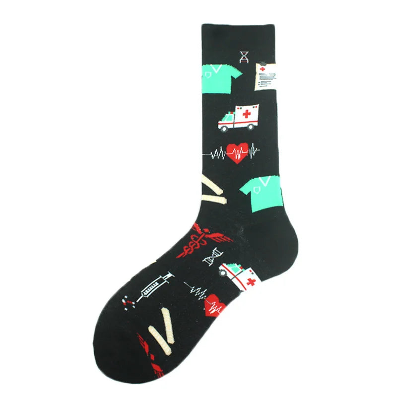 Fröhliche, lustige Unisex-Socken – Medizinische Zähne und Schafmuster, Hip-Hop-Skateboard-Stil