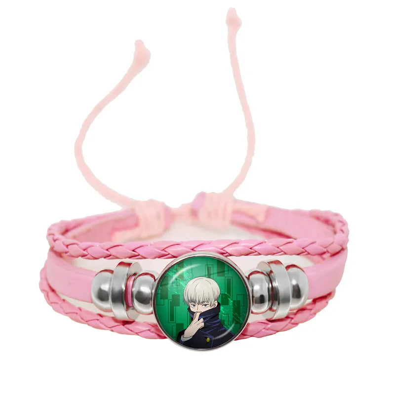 Jujutsu Kaisen Glaskuppelarmband – Anime Art Lederarmband für Männer und Frauen