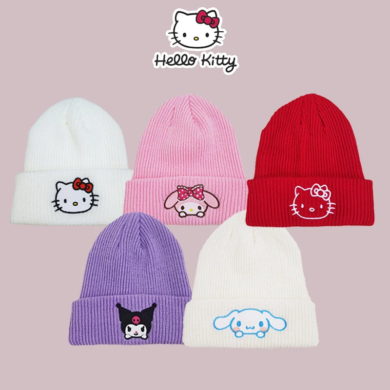 Sanrio Hello Kitty Strickmütze – Süße Anime-Wintermütze für Damen & Kinder