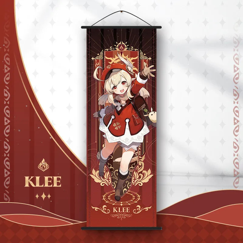 Genshin Impact Scroll Canvas Painting Hanging Anime Poster Wall Art Room Decoration