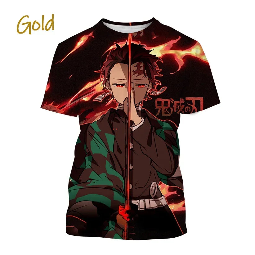 Demon Slayer Kamado Tanjirou T-Shirt 3D Printed Personality Round Neck