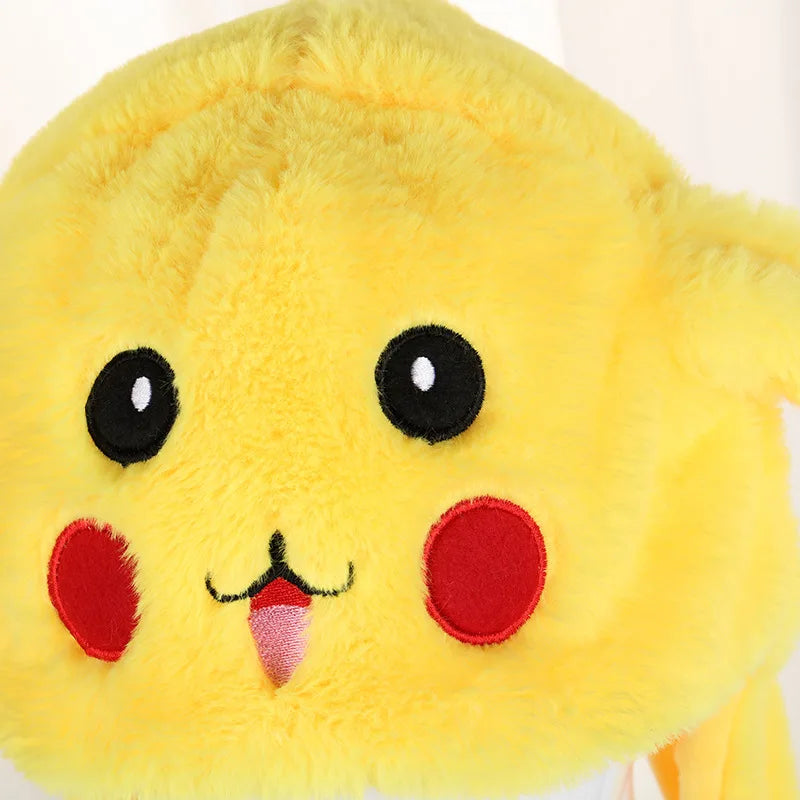 Neue Pokémon Kawaii Pikachu Beanie-Mütze – Bewegliche Hasenohren und glänzende Ohrenklappen, lässige Tiermütze, Geburtstagsgeschenk