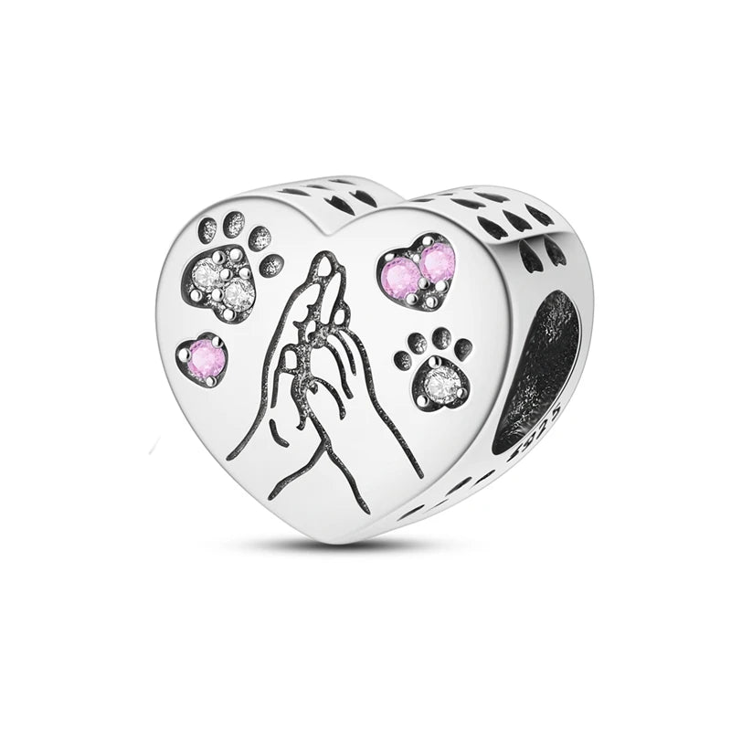 925 Sterling Silber Süßer Katzenanhänger – Pfotenabdruck-Perlenanhänger für selbstgemachte Armbänder
