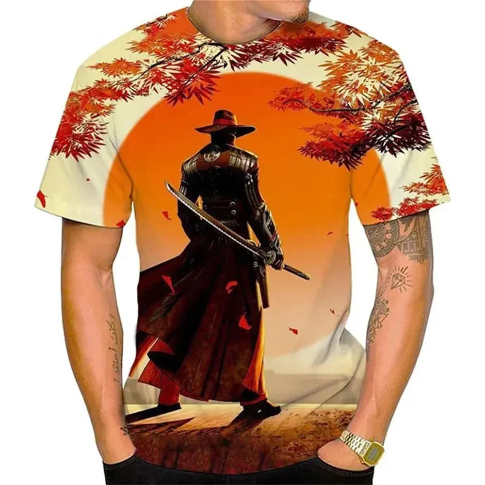 Samurai Pattern T-Shirt – Fashionable Casual Anime 3D Style Men's Summer Tee