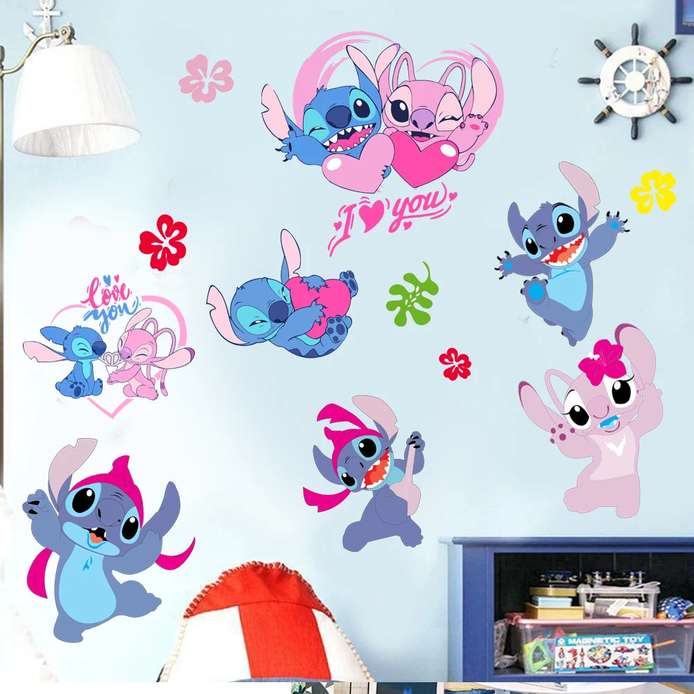Cartoon Lilo & Stitch Regenbogen Wandaufkleber für Kinderzimmer Wanddekoration Animiertes Poster