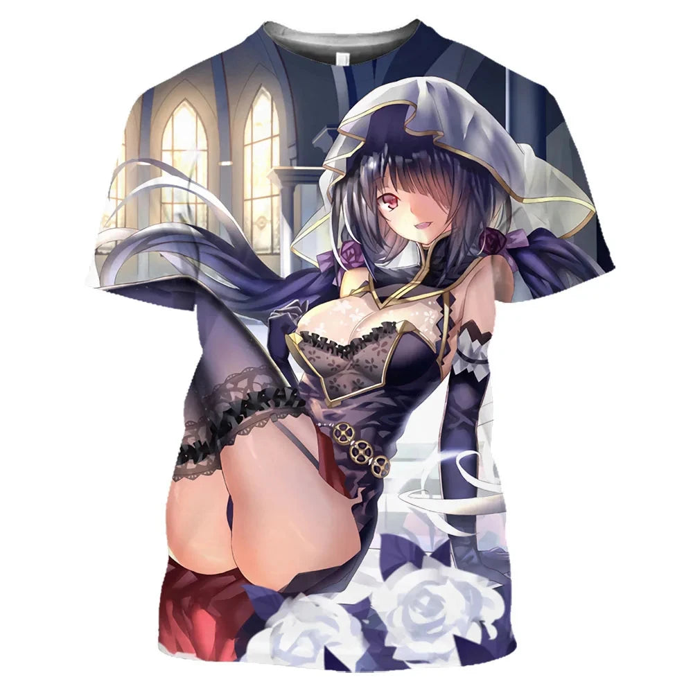 Anime Character Tokisaki Kurumi Print T-Shirt 3D Short Sleeve Summer Fashion Harajuku Style Cartoon Top for Men/Women Kids