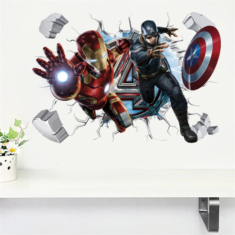 3D Stereoskopische Wirkung Avengers Wandaufkleber für Kinder Marvel Superhero Movie Poster Dekoration