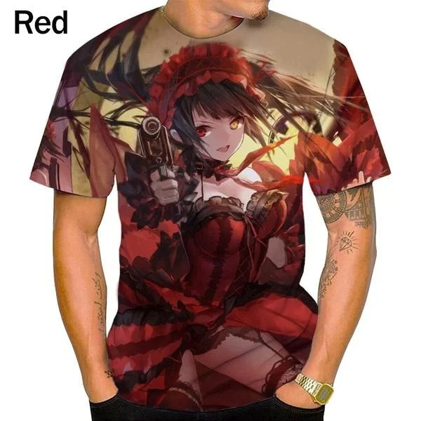Anime Character Tokisaki Kurumi Print T-Shirt 3D Short Sleeve Summer Fashion Harajuku Style Cartoon Top for Men/Women Kids