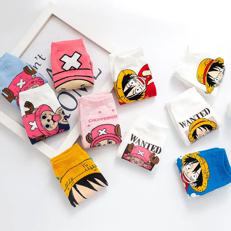 Chaussettes courtes Anime One Luffy Chopper en coton coloré et fin