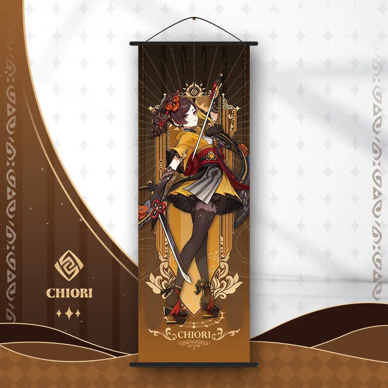 Genshin Impact Scroll Canvas Painting Hanging Anime Poster Wall Art Room Decoration