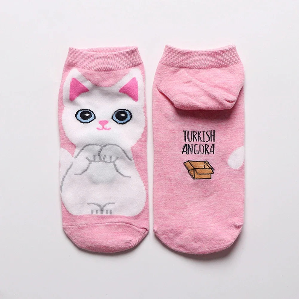 SHXI Damen-Söckchen mit Cartoon-Motiv, süße Katze, atmungsaktiv, bis zur Mitte der Wade, für die Freizeit und den kurzen Gebrauch
