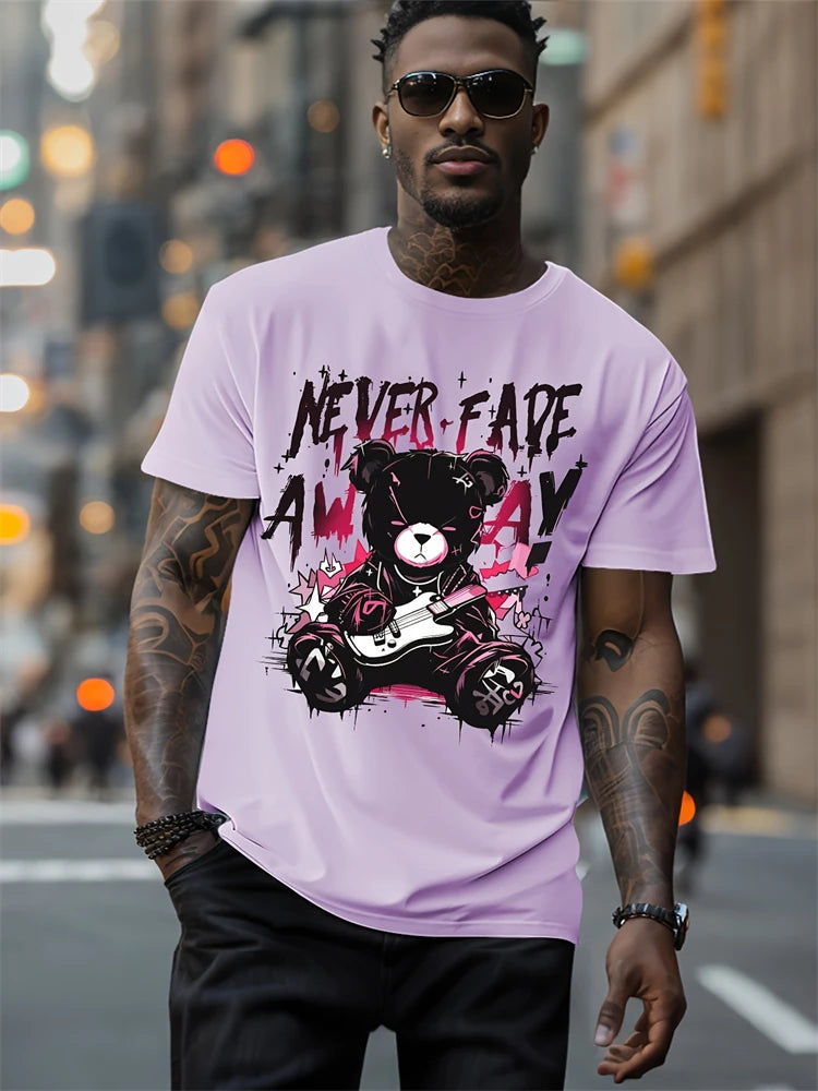 Hip-Hop Style Cartoon Bear Print T-Shirt Men’s Oversized Street Fashion Tee