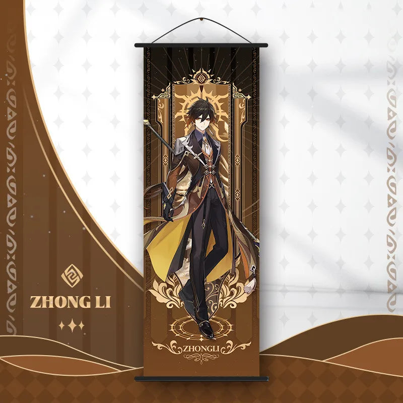 Genshin Impact Scroll Canvas Painting Hanging Anime Poster Wall Art Room Decoration