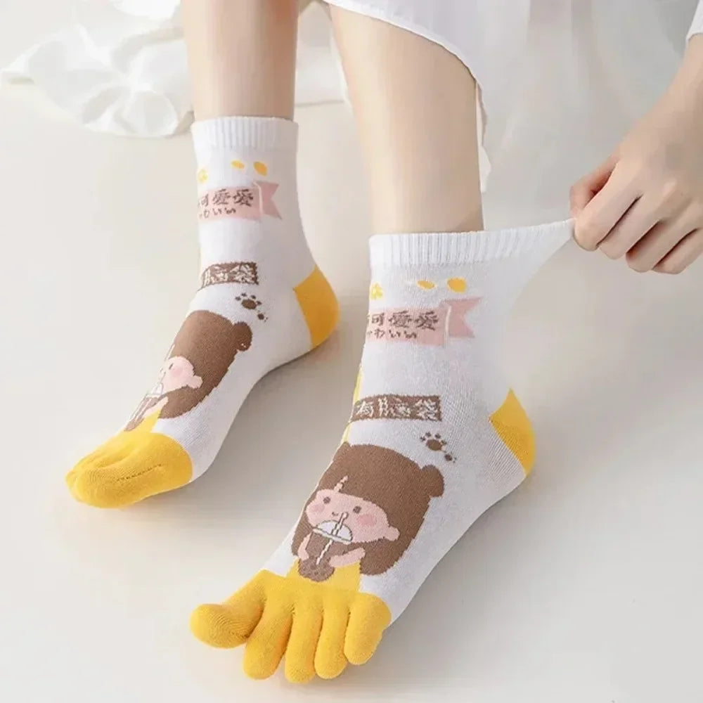 Niedliche Cartoon-Zehensocken – Fünffinger-Zehensocken aus Baumwolle für Damen, perfekt für Yoga und Sport