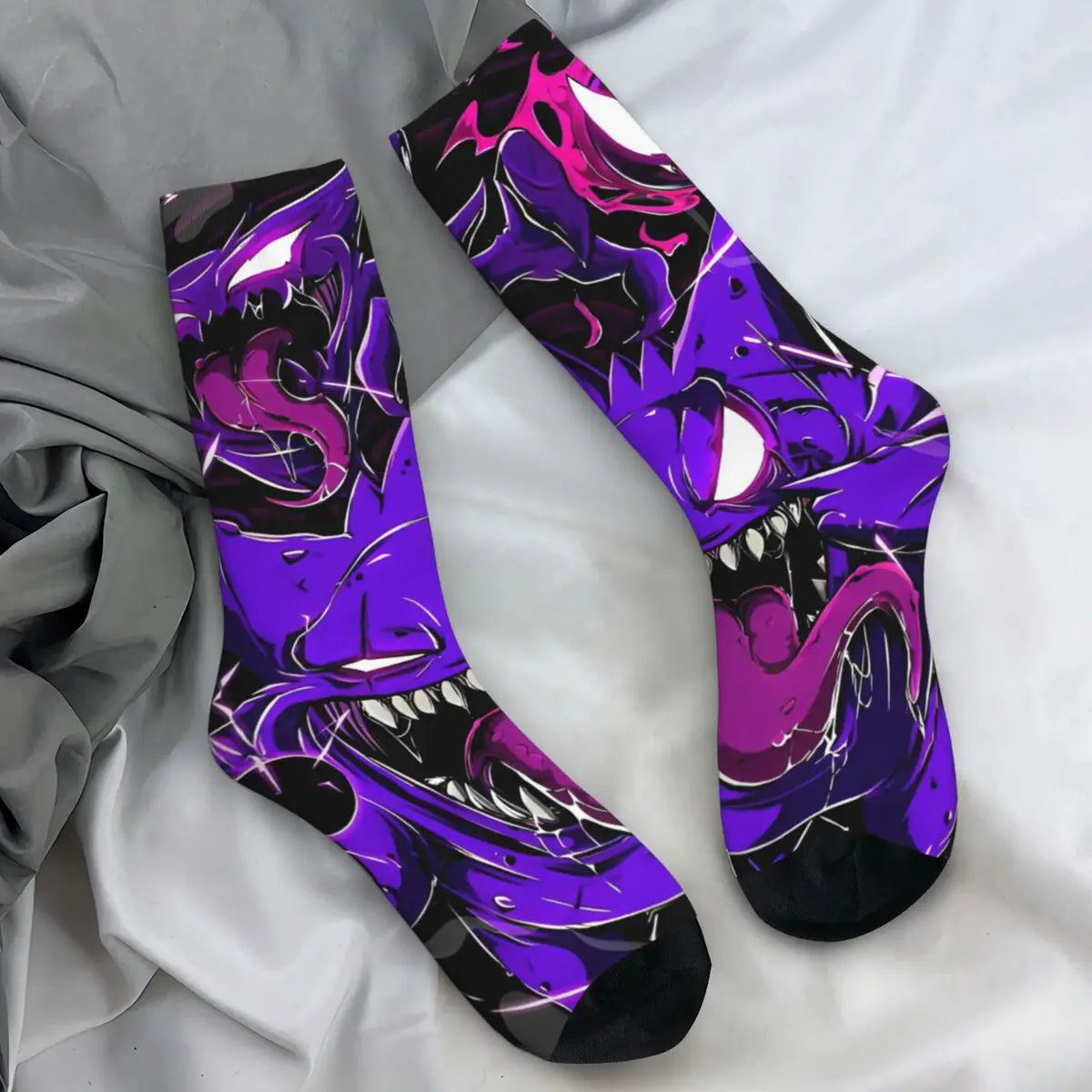 Japanische Anime Pokémon Gengar Socken – trendige, rutschfeste, atmungsaktive Radstrümpfe für Männer und Frauen