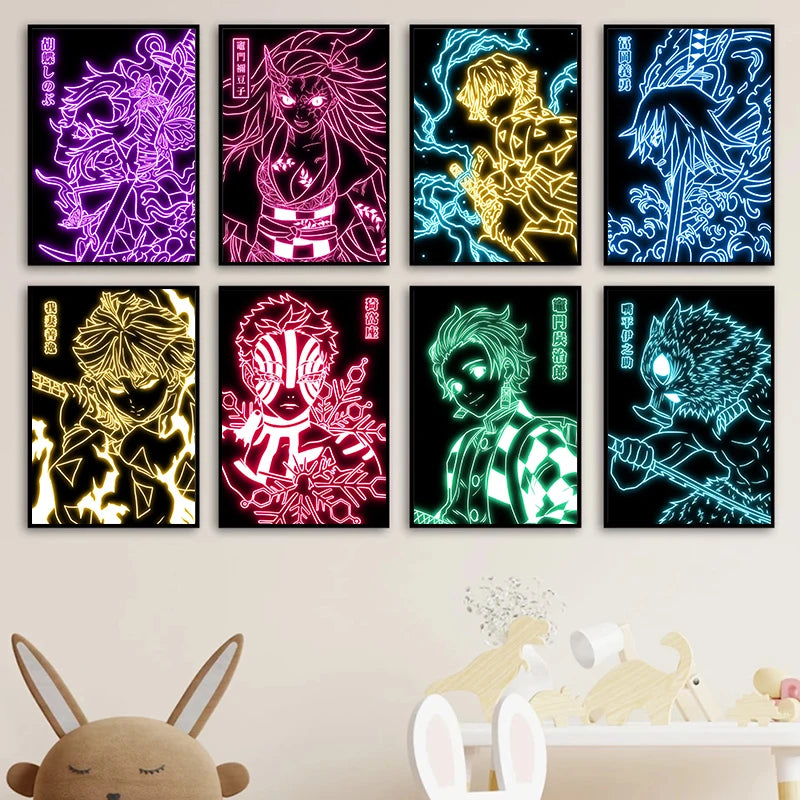 Neon-Stil Poster Leinwand Malerei Japan Anime Cartoon Figur Wandkunst für Wohnzimmer Home Decor ungerahmt
