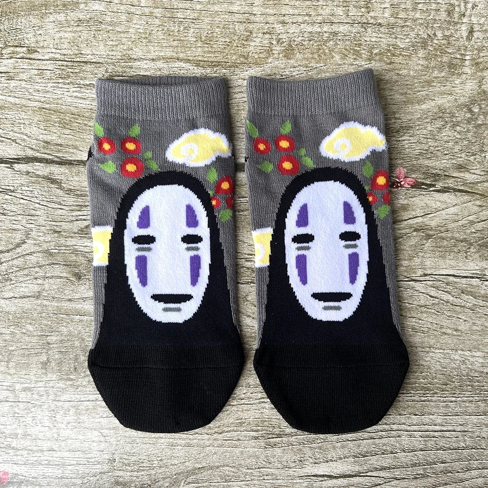 Anime Big Cat & Calcifer Socken – Halbtransparentes Cartoon-Design